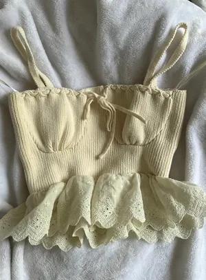Beige Knit Corset Crop Top Tan thumbnail 5