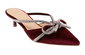 NWT A New Day Gwen Rhinestone Bow Velvet Mule Heels 94656737 Burgundy Red 7M thumbnail 1