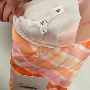Nia Pink Multi Plaid Satin Mini Backless Slip Dress Large NWT Spring Coquette thumbnail 8