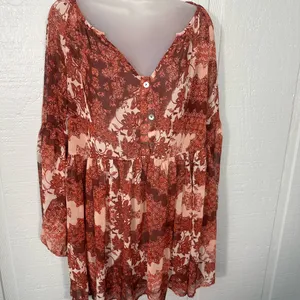 Show Me Your MuMu Red and Pink Floral Tunic Dress Size Small EUC thumbnail 4
