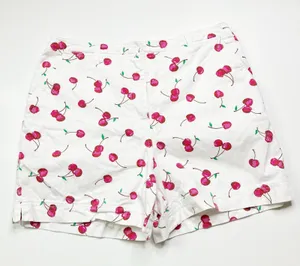 David N Sport White Cherry Print High Rise Shorts 100% Cotton Womens 16 thumbnail 1