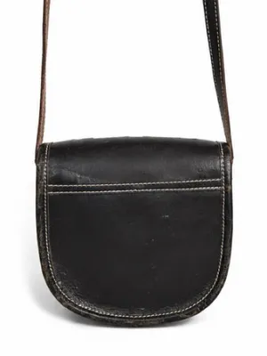 Vintage black leather woven crossbody purse thumbnail 3
