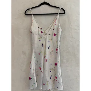 Kim Rogers Floral Satin Slip Dress Womens Small White Pink V-Neck Mini Dress thumbnail 7