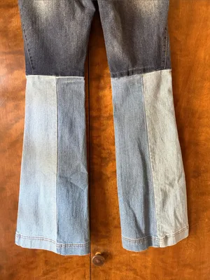 VENUS Patchwork Two Tone Flare Jeans High Rise Wide Leg Denim. Size 6 thumbnail 8