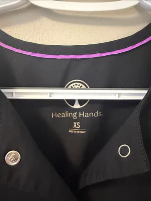 Healing Hands Women's Daisy Snap Front Warm-Up Solid Scrub Jacket in black XS thumbnail 3