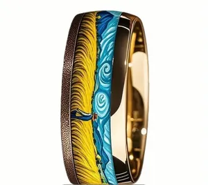 Van Gogh Starry Night & Wheat Field Art Ring - Retro Stainless Steel Size 13 thumbnail 3