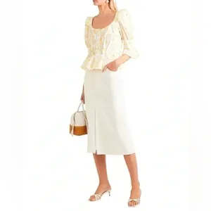 ANNA MASON Rosi Blouse White & Yellow Banana Ruffle‎ Button Down Medium thumbnail 3