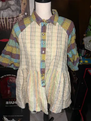 Free People Sunshine Bay Top in Green Plaid size S thumbnail 2