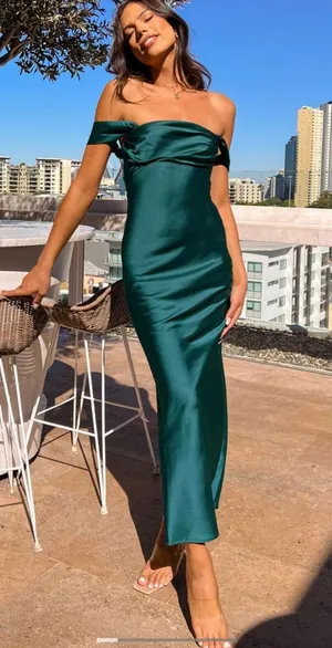 Teal Maxi Dress Beginning Boutique Ella Off-Shoulder Formal thumbnail 1