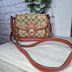 Vintage Coach 10566 Cricket Signature Flap Turnlock Crossbody Red Leather Y2K thumbnail 3