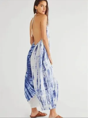 FREE PEOPLE Moody Blues Blue and White Tie Dye Balloon Leg Jumpsuit extra Small thumbnail 2