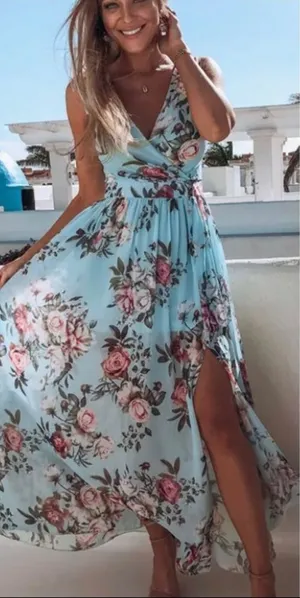 Boho Floral Dress Blue Size M thumbnail 1