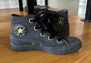 Grey high top converse with velvet ribbon laces🖤 thumbnail 1
