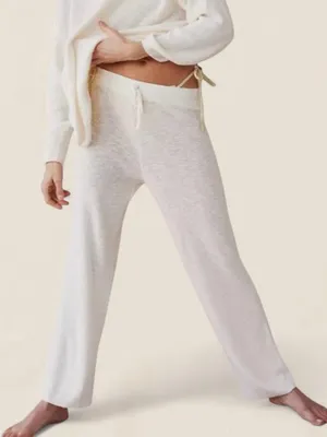 free people cream neutral wide leg knit lounge pull on pants | xs thumbnail 1