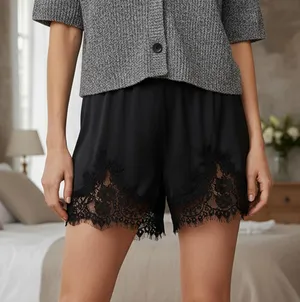 Black lace satin shorts Size M thumbnail 1