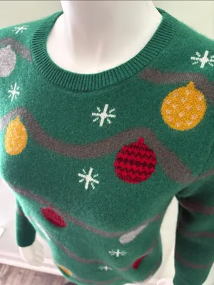 Quince Festive Green Sweater with Ornaments Small thumbnail 4