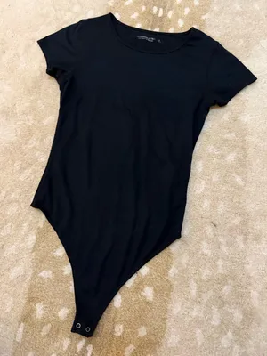 Abercrombie & Fitch Soft A&F Collection Black Short Sleeve Crew Neck Bodysuit S thumbnail 3