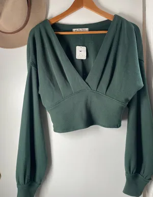We The Free Free People- All Nighter Thermal Cropped Top - Pine Green thumbnail 1