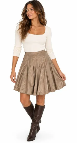 Max Azria Collection Pleated Silk Blend Flare Skirt Taupe Bronze Neutral Size 4 thumbnail 1