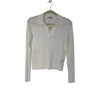 Madewell Pointelle-Stitch Polo Sweater Ivory Johnny Collar Knit Top Medium NWT thumbnail 3