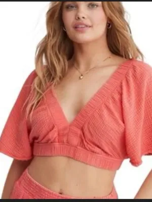 aerie Gausy Coral Crop Beach Top XS NWT thumbnail 1