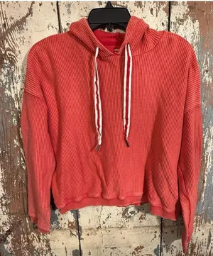 Aerie red ribbed cropped hoodie, size XS thumbnail 1