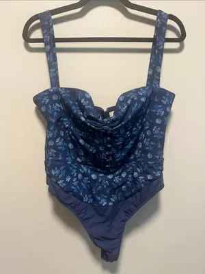 HOUSE OF CB Savia Sapphire Floral Print Bodysuit, Size L thumbnail 3