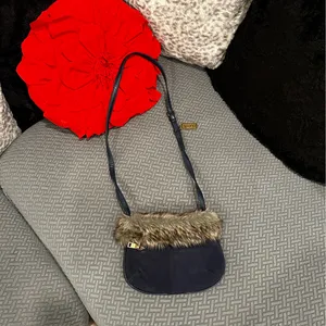 Sporto navy blue faux fur purse thumbnail 3