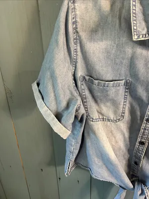Rewash American Original Light Blue Denim Tie-Front Button Down S/L Shirt, XL thumbnail 3