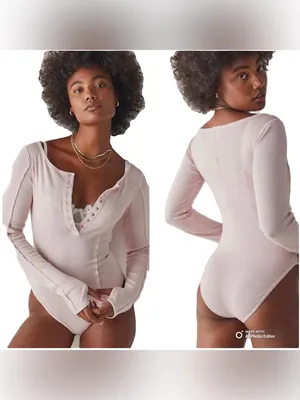 Free People Intimately Sloane Long Sleeve Henley Bodysuit Pink Nectar Small thumbnail 2
