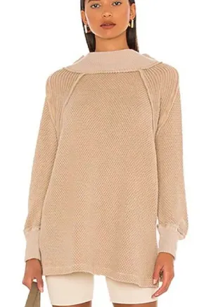 Free People We The Free She’s A Keeper Sweater Women’s L Tan Oversized Boho thumbnail 1