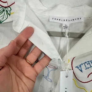 Jane‎ and Delancey White Embroidered Fruit Wine Sun Button Up Shirt Beachy Vacay thumbnail 6