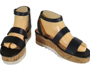 EUC Madden Girl Women's Black Steadyy Platform Buckle Cork Heel Sandals Size 9 thumbnail 4