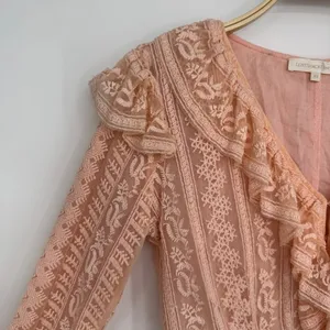 LoveShackFancy Macey Crop Top XS Rosewater Pink Lace Ruffle Long Sleeve Blouse‎ thumbnail 5