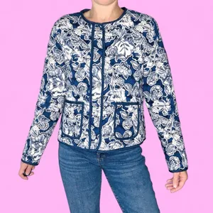Rachel Zoe Navy Blue & White Floral Quilted Jacket thumbnail 2
