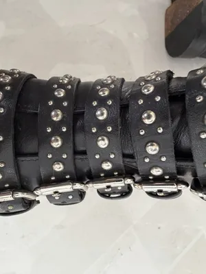 MAJE Leather Biker Boots EU 37: US 6.5 UK 4 Black Studded Buckle Straps Womens thumbnail 11