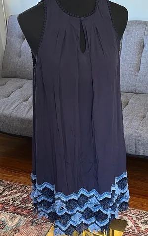 Anthropologie Maeve Midnight Blue Dress with fringe and sequin trim size 4 thumbnail 1