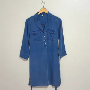 Old Navy Shirt Dress Blue Fortune Tencel Lyocell Utility Tie Waist Work CasualS thumbnail 6