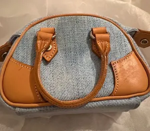 Denim & Tan Mini Satchel Handbag - Stylish Women's Purse Burberry thumbnail 1