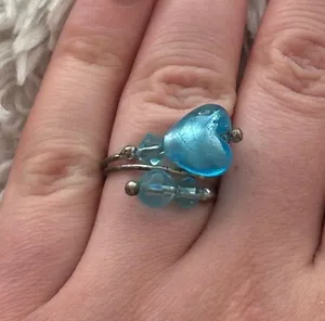 Silver Blue Beaded Ring Fashion Jewelry Iridescent Artisan Made thumbnail 1