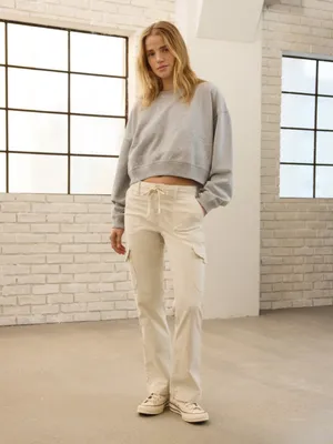 American Eagle AE Stretch Classic Bootcut Cargo Pants Cream Ivory Utility Gorp thumbnail 7