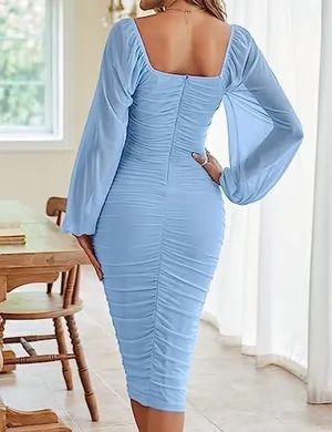 Sheer Light Blue Long-Sleeve Zesica Dress thumbnail 2