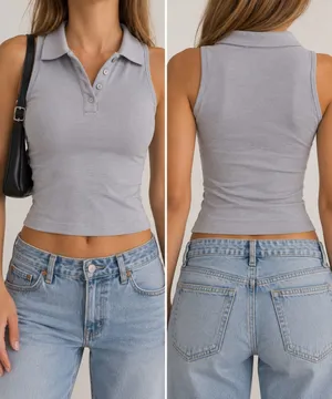 Brandy Melville Gray Sleeveless Polo Top Collared Preppy Y2K thumbnail 2