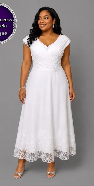#W 48 - 14 Tea Length Bridal Dress. Large/Size 14 thumbnail 1