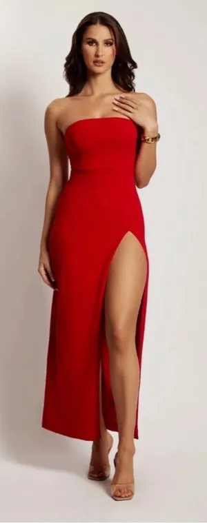 Meshki Rachel Midaxi Split Front Dress size XS red EUC thumbnail 1