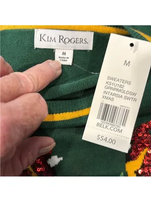 Kim Rogers Green Crewneck Sweater with Red Sequin Cardinals thumbnail 2