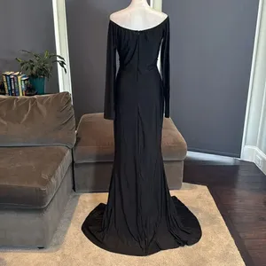 Women’s Black Long Sleeve Off the Shoulder BodyCon Dress Long Leg Slit Size L thumbnail 5