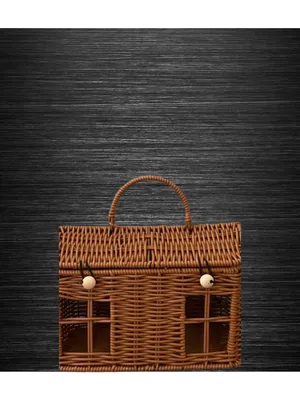 Vintage Style Wicker House Handbag Brown Cottagecore Basket Purse Picnic Woven thumbnail 2