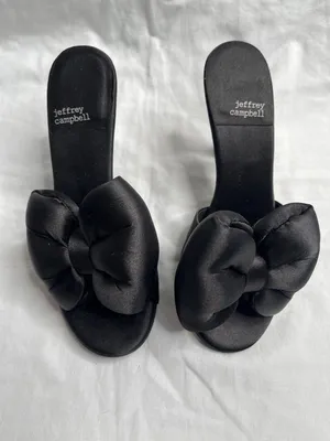 Jeffrey Campbell Black Satin Bow Peeptoe Heels Womens Size 7.5 thumbnail 3