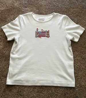 Christopher & Banks 100% cotton embroidered USA flag t-shirt thumbnail 1